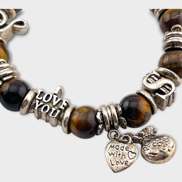 Tiger's Eye Silvertone Charm Bracelet - Picture 5 of 7